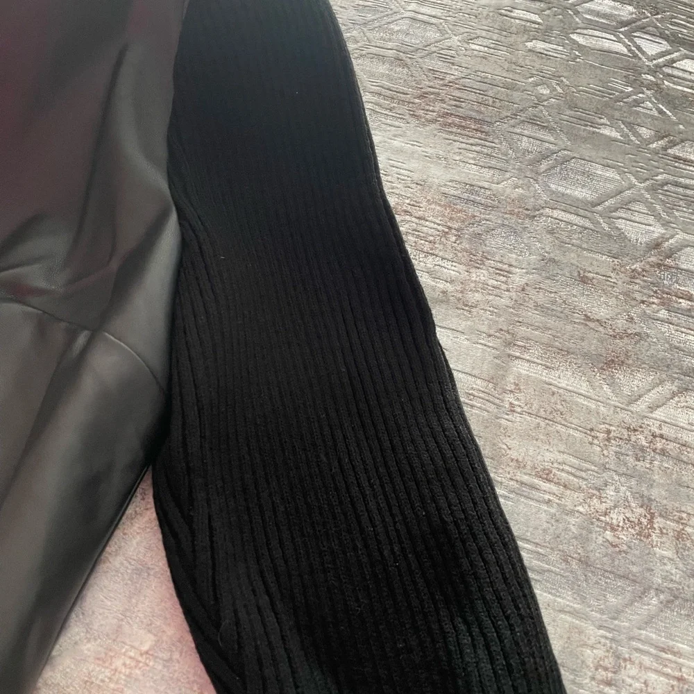 Halston black faux leather dress mixed media. brand new without tags. - Picture 6 of 9